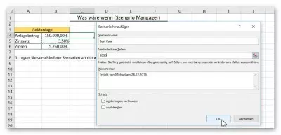Excel 2016 Szenario festlegen