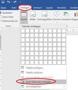 Neue Excel Tabelle in Word einfuegen