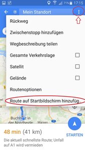 Route auf Startbildschirm ablegen