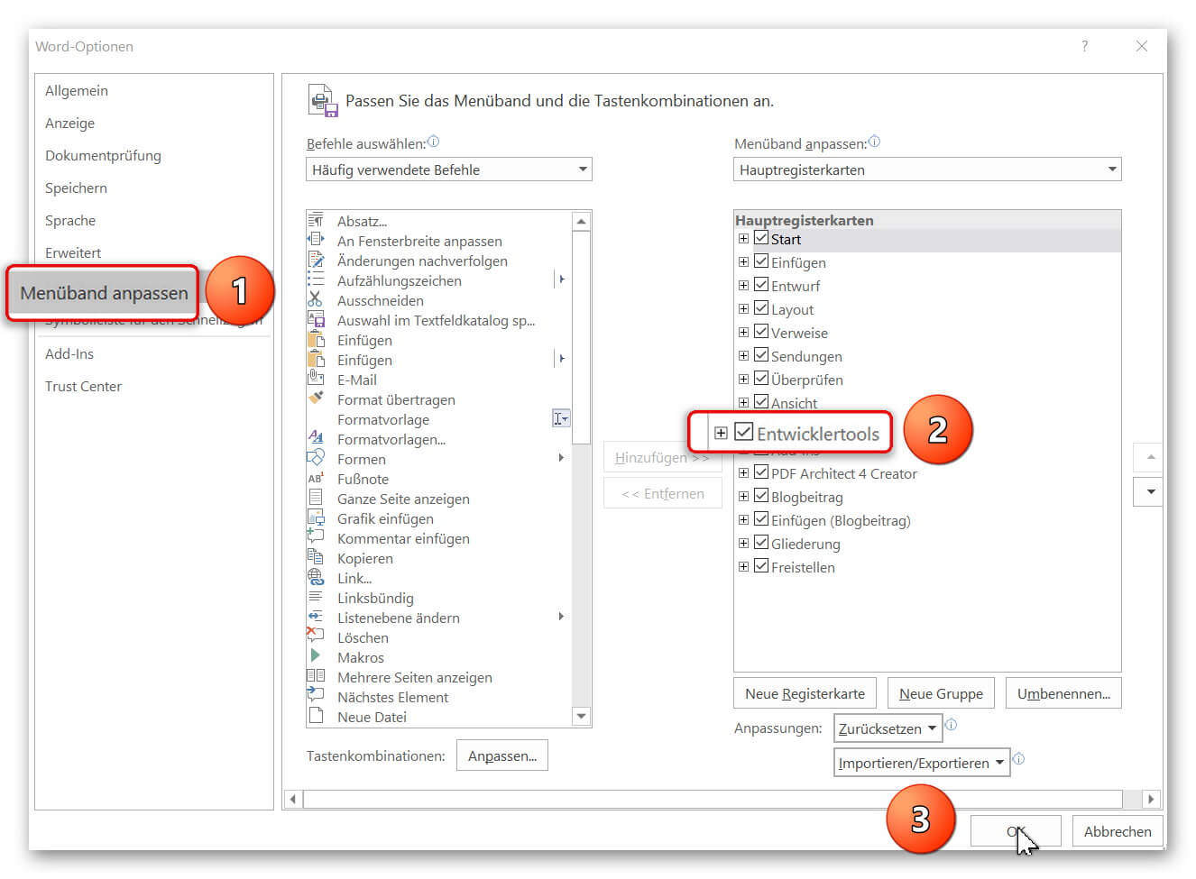Word 2016 Menüband anpassen