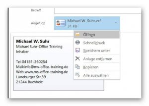 VCF in Outlook speichern