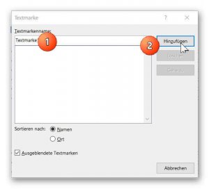 Textmarke in Word benennen
