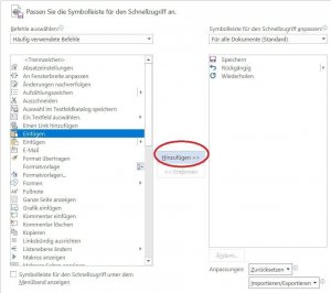 Schnellstartelemente in Word hinzufügen