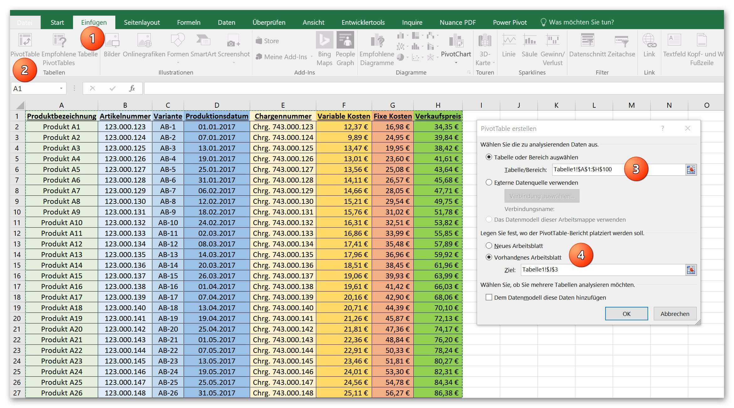 Datenbereich für Pivot Table festlegen