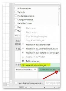 3.1 Wertfeldeinstellungen