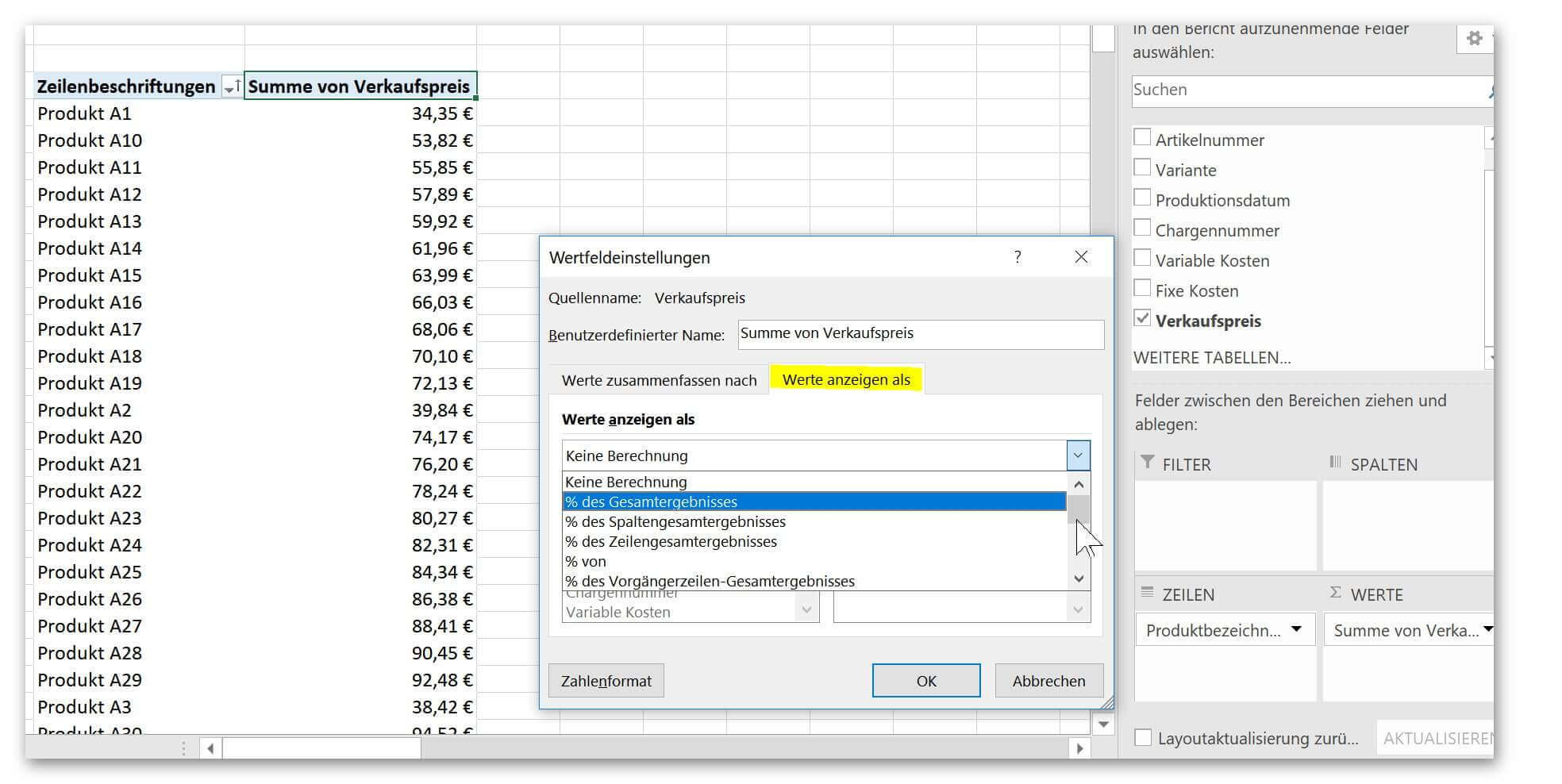 3.2 Wertfeldeinstellungen Pivot