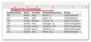 Waagerechte Suchrichtung