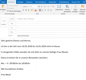 Abwesenheitsnotiz ohne Exchange Konto