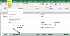 Markierung Dynamische Excel Tabelle
