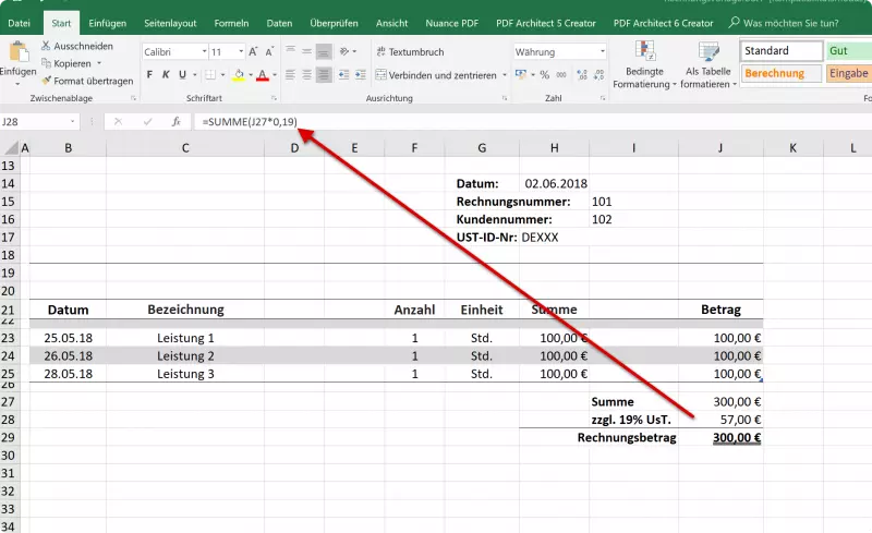 Ust. in Excel Rechnungsvorlage Ust. in Excel Rechnungsvorlage