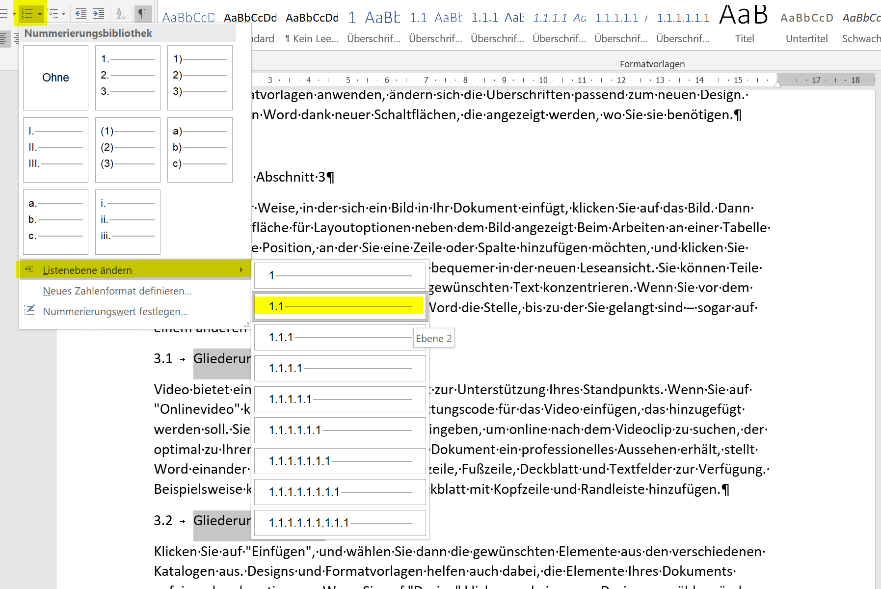 Überschrift Gliederung Schritt2