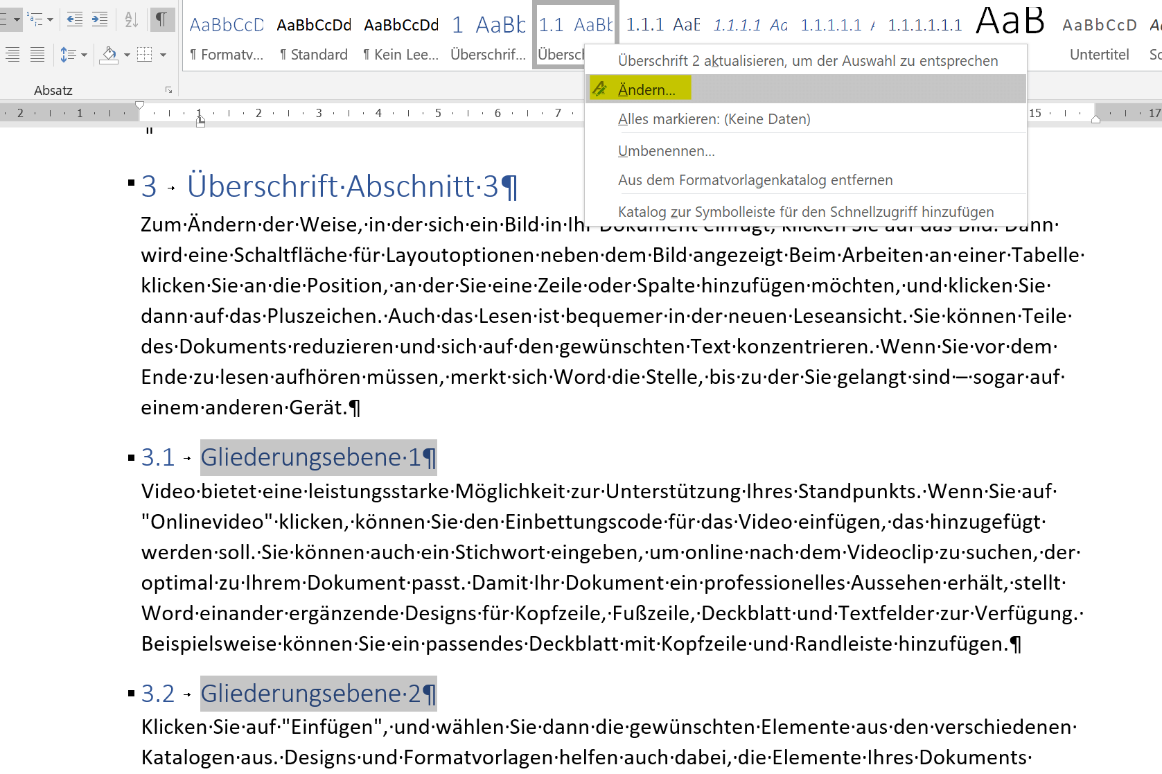 Überschriften einrücken Schritt1