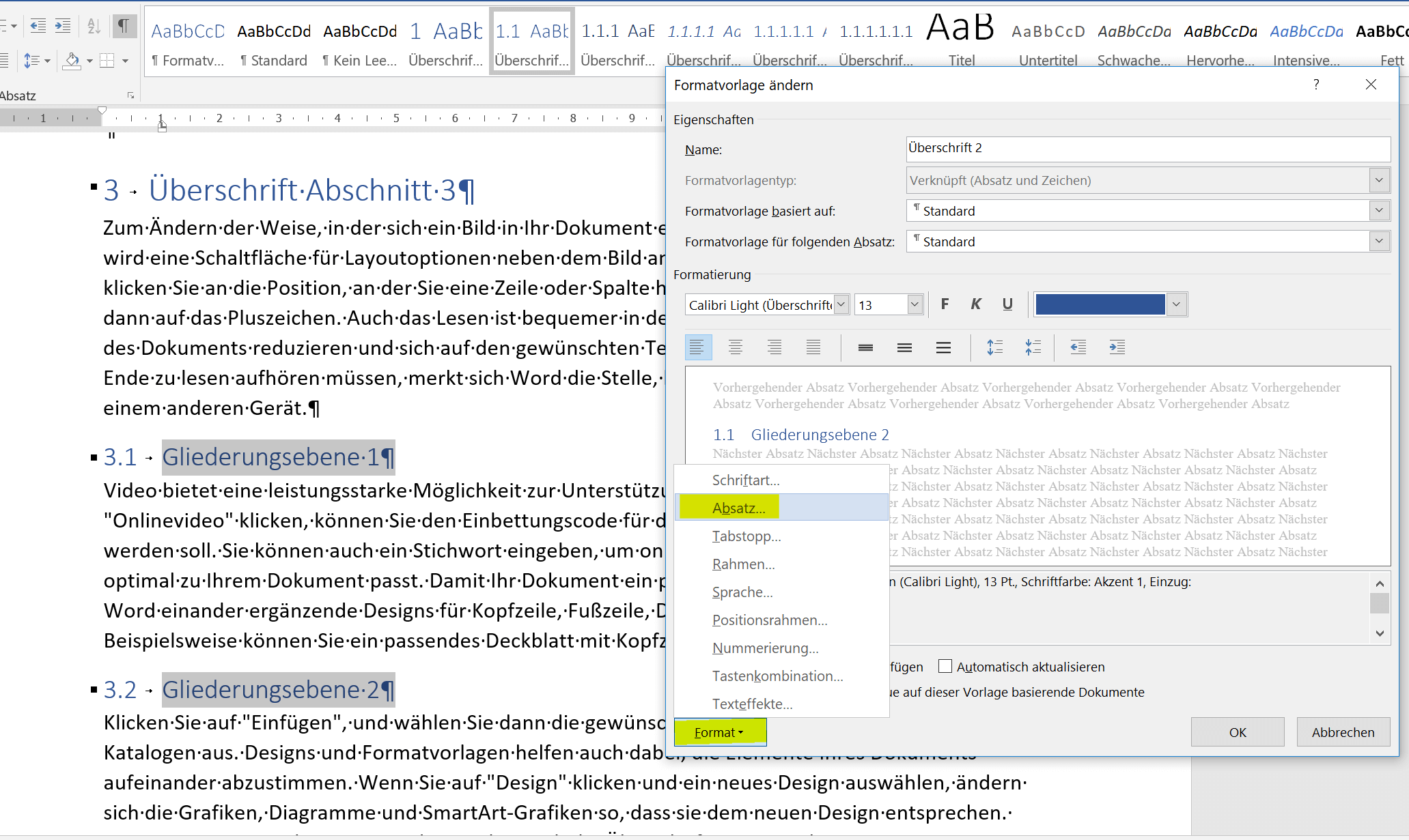 Überschriften einrücken Schritt2