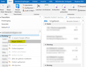 1. Neuen Ordner im Posteingang von Outlook erstellen