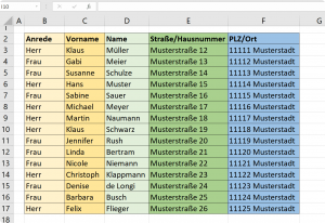 2. Excel Empfängerliste für Serienbrief