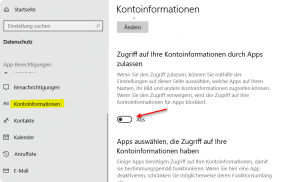 Windows 10 Kontoinformationen