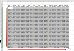 4. Excel Kalender Kopiersteuerung