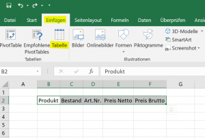 1. Dynamische Tabelle in Excel einfuegen