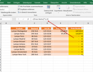 5. Formelübernahme in dynamischen Tabellen