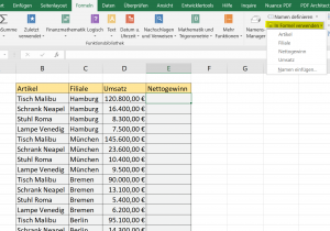 Benannte Bereiche in Excel verwenden