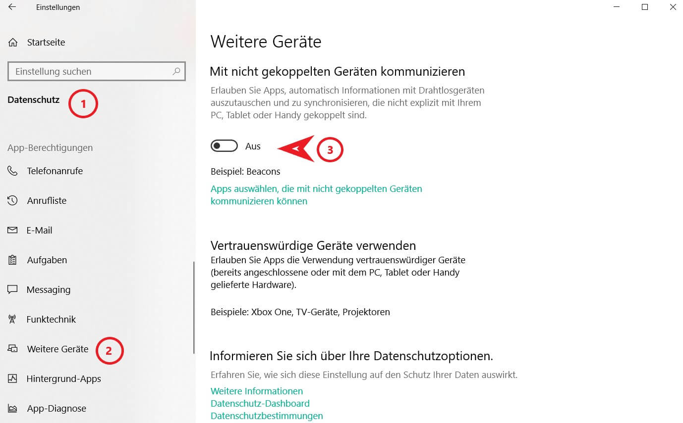 Windows 10 Kommunikation mit nicht gekoppelten Geraeten unterbinden