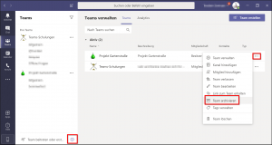 Archivieren von Teams in Microsoft Teams