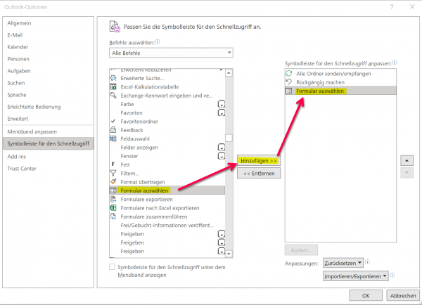 Schnellstartleiste in Outlook anpassen Abb.1