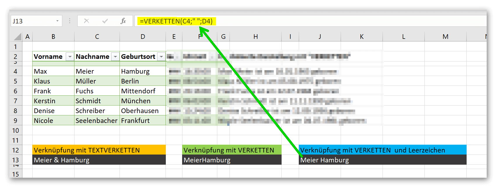 Excel-VERKETTEN mit Leerzeichen