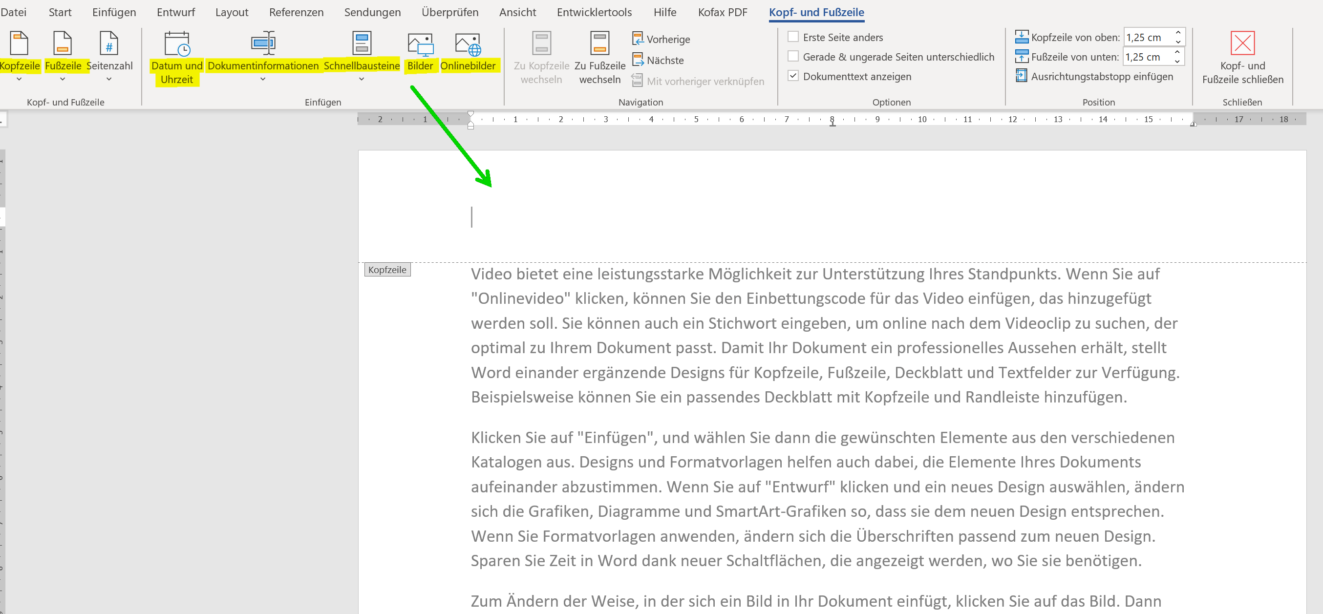Kopfzeile in Word Bilder einfuegen
