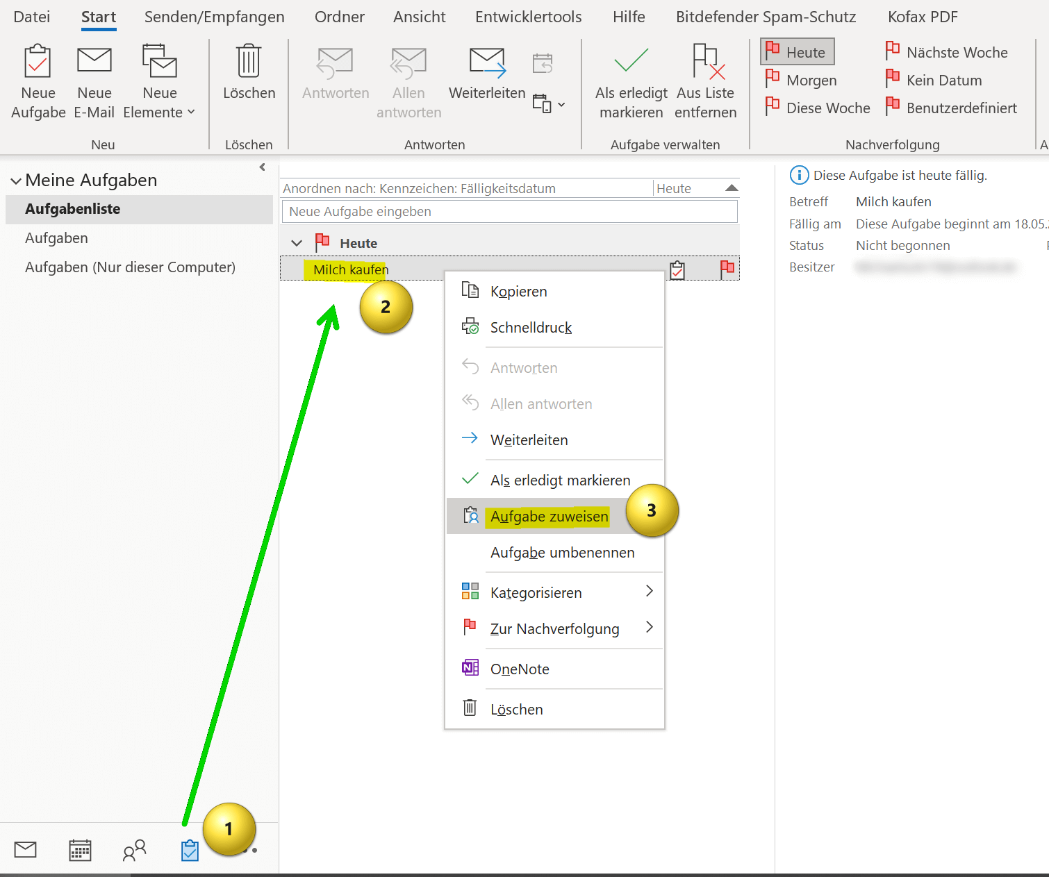 Aufgaben in Outlook zuweisen