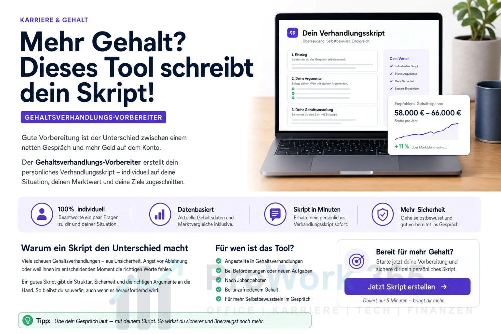 Mehr Gehalt Dieses Tool schreibt dein Skript! - Gehaltsverhandlungs-Vorbereiter