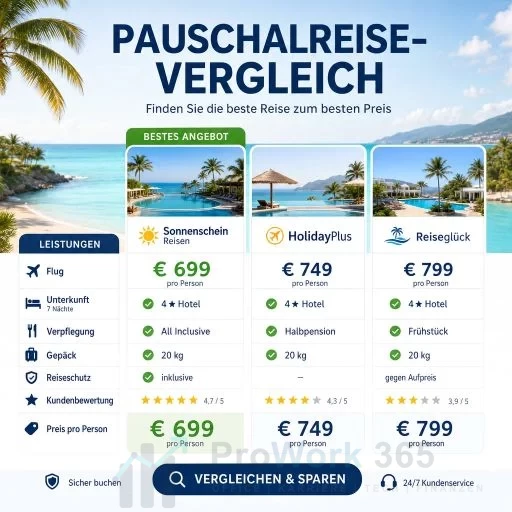 Wohin geht die Reise? ProWork 365 - Pauschalreise-Vergleichsrechner