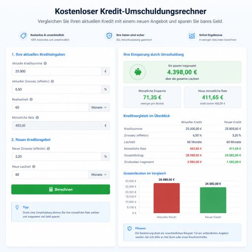 Online-Tools Finanzen und Vorsorge 40 Kredit-Umschuldungsrechner